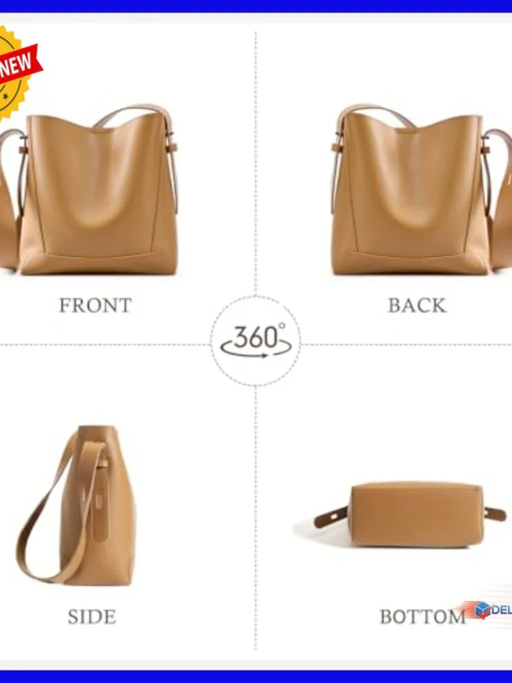 Genuine Leather Tote Bag with Adjustable Strap, Spacious Hobo Purse